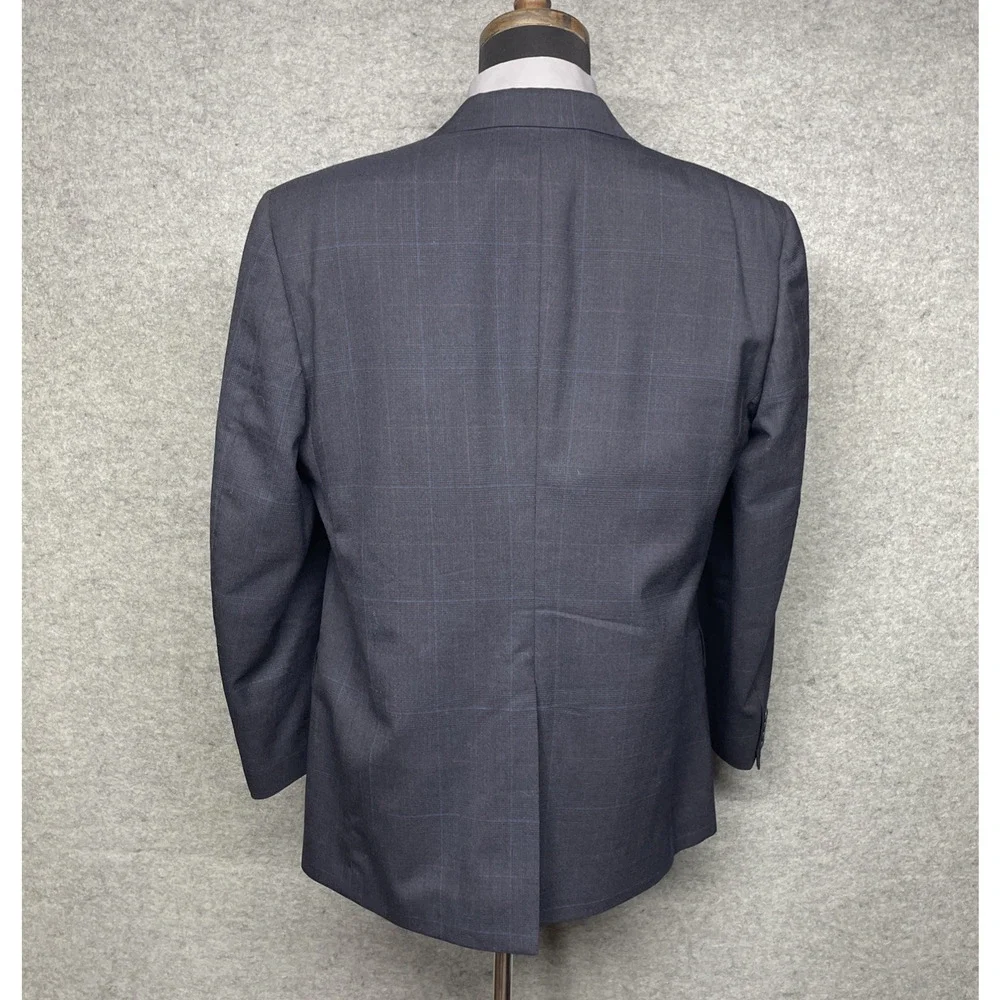 Kuppenheimer Premier Edition Wool Blue Windowpane Sport Coat Blazer Fits Men 44R